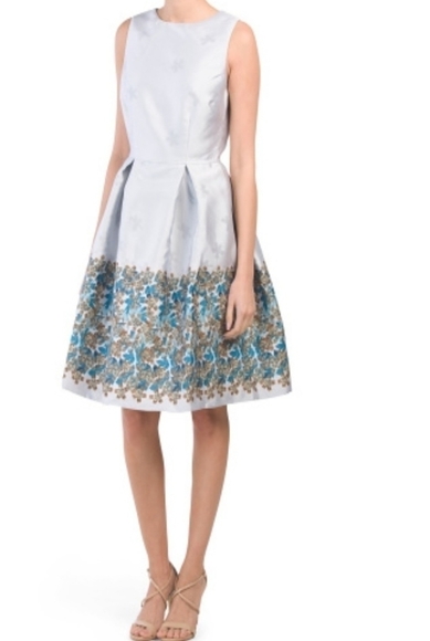 𝅺Max Studio Jacquard Artic Blue Cocktail Dress - Picture 3 of 17